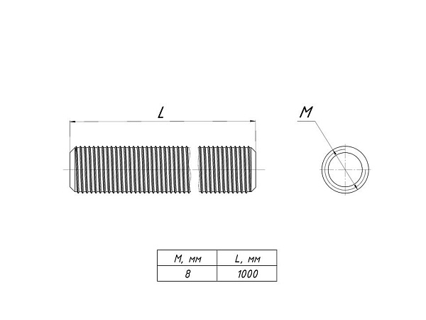 Шпилька резьбовая М8x1000 DIN 975 INOX EKF