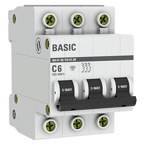 Автоматический выключатель ВА 47-29 3P 6А (C) 4,5кА BASIC