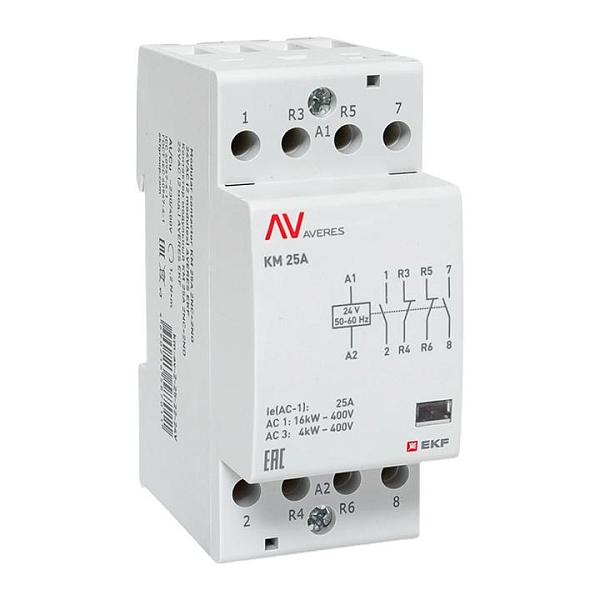 Контактор модульный КМ 25А 2NO+2NC 24В АС (2 мод.) AVERES EKF
