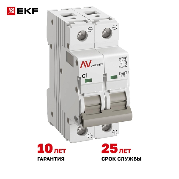 Выключатель автоматический AV-10 DC 2P 1A (C) 10kA EKF AVERES