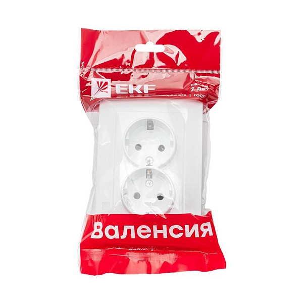 Валенсия розетка 2-местная с/з 16А белая с защ. штор. EKF