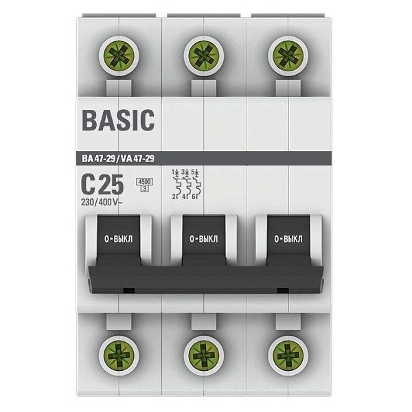 Автоматический выключатель ВА 47-29 3P 25А (C) 4,5кА BASIC