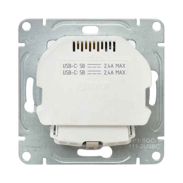 Механизм розетки с USB-C - 2шт, 16А, с заземлением, со шторками, шампань Эпика EKF