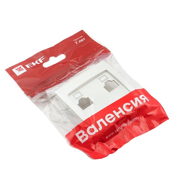 Валенсия лицевая панель розетки RJ-45 2-местная жемчуг EKF