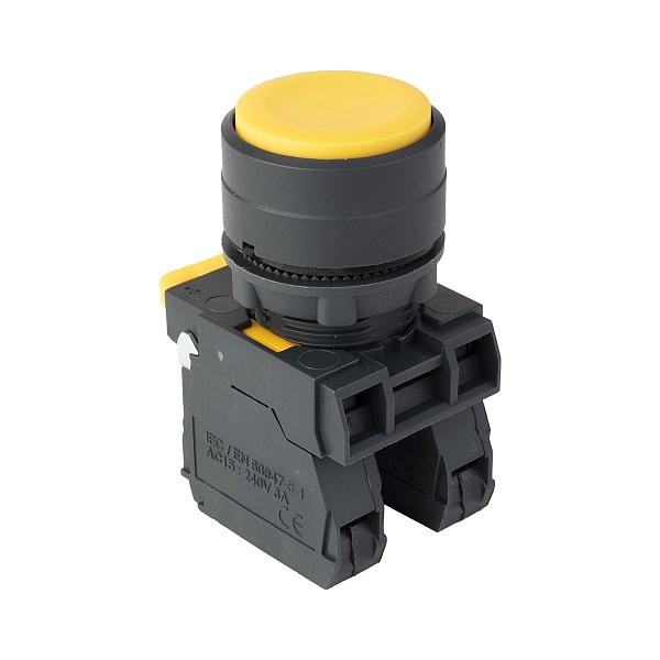 Кнопка выпирающая SB-35 с фиксацией 1NO+1NC желтая IP65 EKF