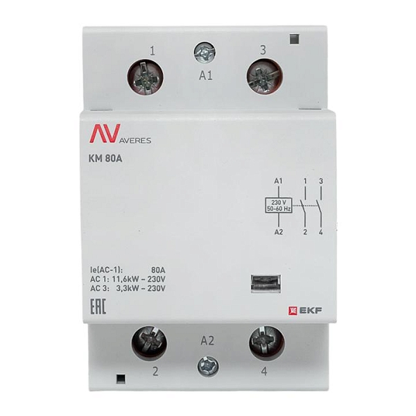 Контактор модульный КМ 80А 2NO 230В АС (3 мод.) AVERES EKF