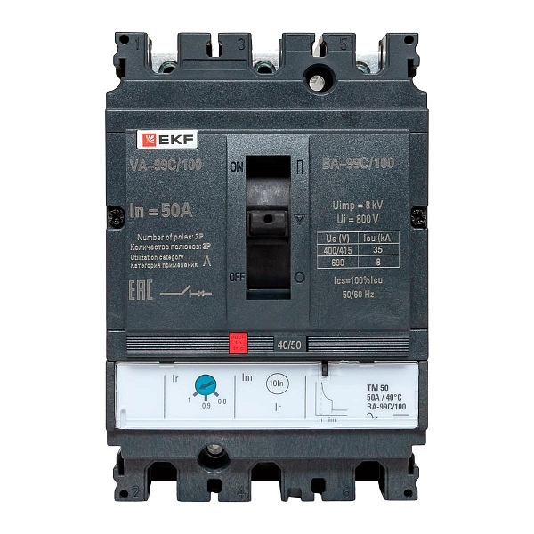 Выключатель автоматический в литом корпусе ВА-99C 100/50А 3P 35кА с термомагнитным расцепителем EKF