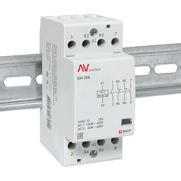 Контактор модульный КМ 25А 2NO+2NC 24В АС (2 мод.) AVERES EKF