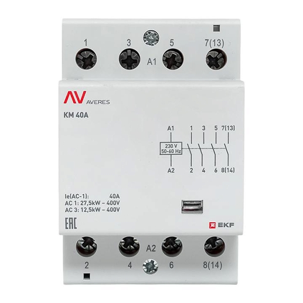 Контактор модульный КМ 40А 4NO 230В АС (3 мод.) AVERES EKF