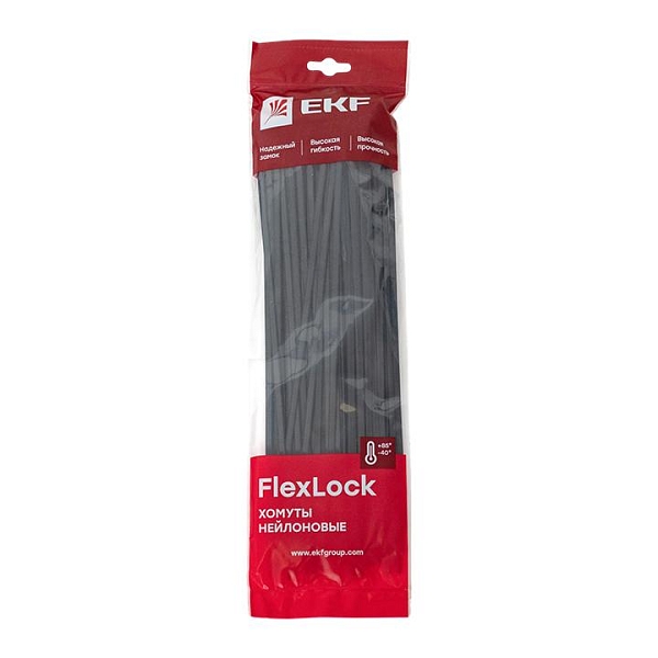 Хомут P6.6 стандартный (ч), 4.8x300 (100шт) FlexLock EKF