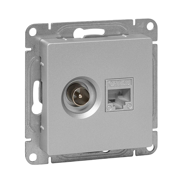Механизм розетки TV+RJ45 (cat5), алюминий Эпика EKF