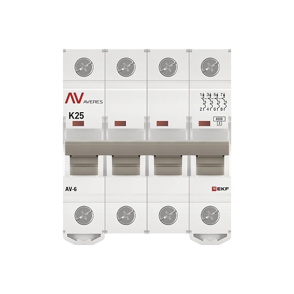 Выключатель автоматический AV-6 4P 25A (K) 6kA EKF AVERES