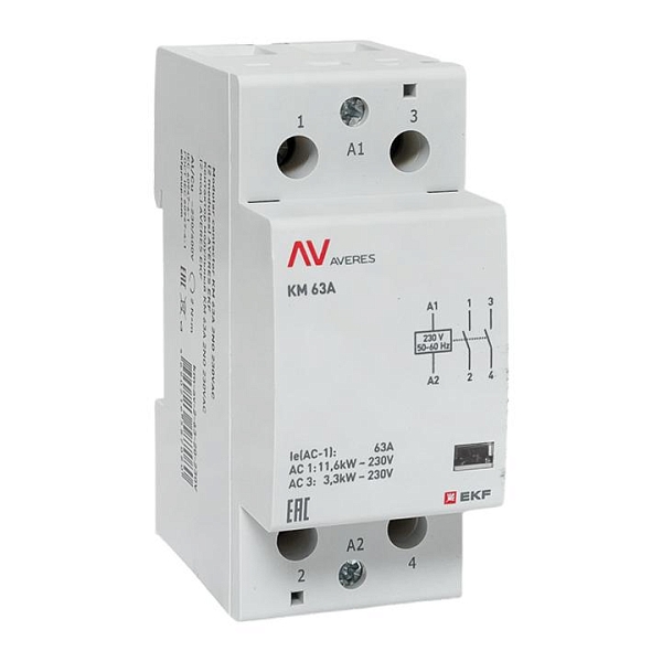 Контактор модульный КМ 63А 2NO 230В АС (2 мод.) AVERES EKF