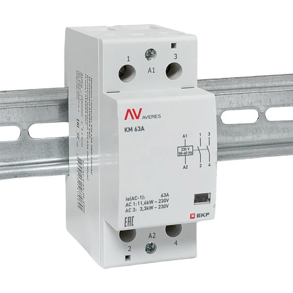 Контактор модульный КМ 63А 2NO 230В АС (2 мод.) AVERES EKF