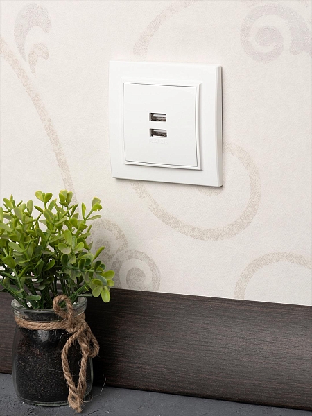 Минск Розетка USB 2-местная СП 2,1А белая EKF