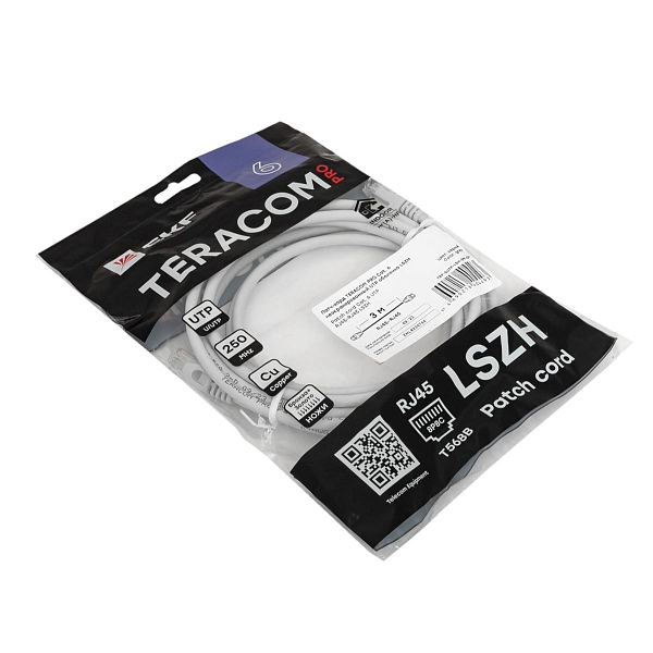 Патч-корд TERACOM PRO Cat.6 неэкранированный UTP оболочка LSZH серый (3,0м)