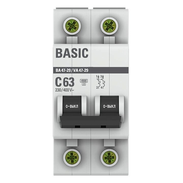 Автоматический выключатель ВА 47-29 2P 63А (C) 4,5кА BASIC