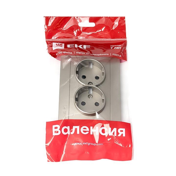 Валенсия лицевая панель розетки 2-местной с/з 16А кашемир с защ. штор. EKF