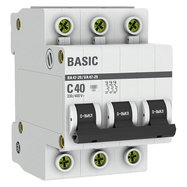 Автоматический выключатель ВА 47-29 3P 40А (C) 4,5кА BASIC