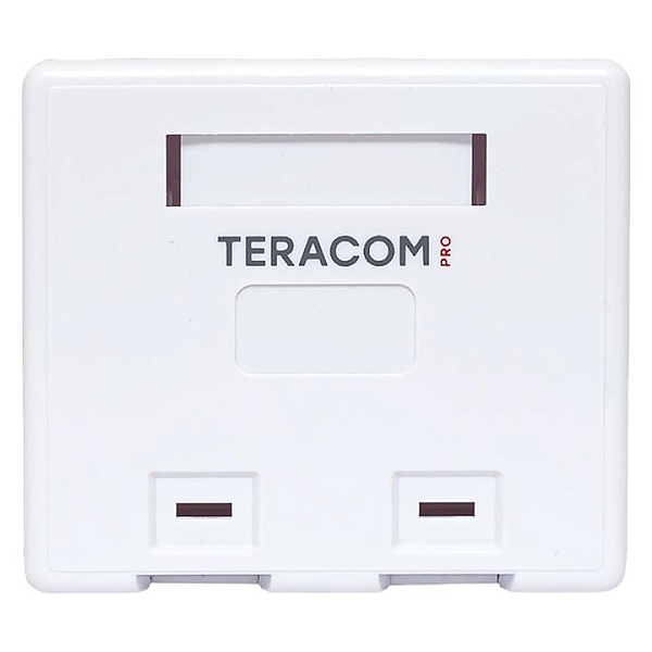 Корпус настенной розетки TERACOM PRO на 2 модуля Keystone со шторками и маркерами белый
