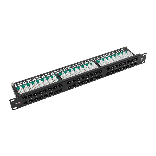 Патч-панель высокой плотности TERACOM PRO 19'' Cat.5E 1U неэкранированная UTP 48 портов RJ-45 Dual IDC с органайзером