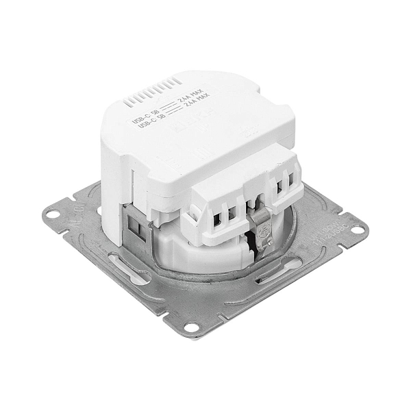 Механизм розетки с USB-C - 2шт, 16А, с заземлением, со шторками, белый Эпика EKF
