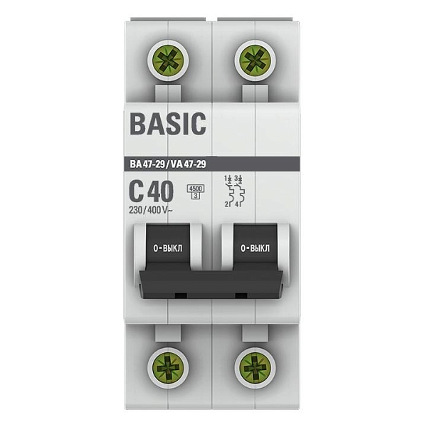 Автоматический выключатель ВА 47-29 2P 40А (C) 4,5кА BASIC