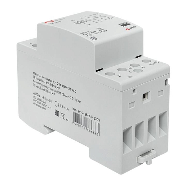 Контактор модульный КМ 25А 4NO 230В АС (2 мод.) AVERES EKF