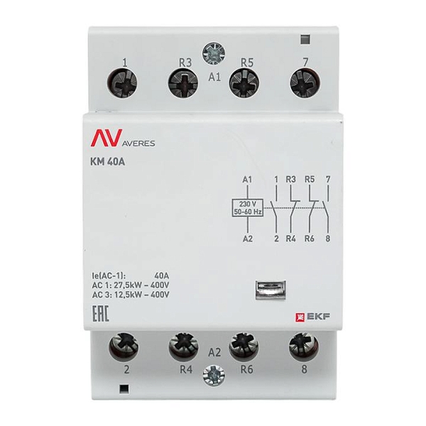Контактор модульный КМ 40А 2NO+2NC 230В АС (3 мод.) AVERES EKF