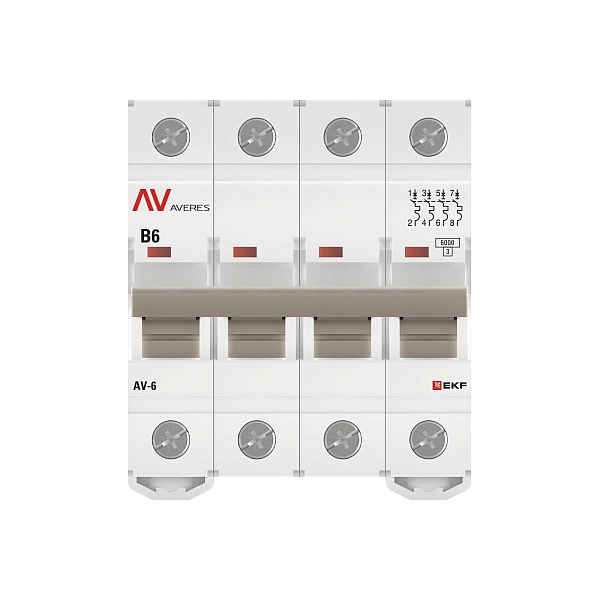 Выключатель автоматический AV-6 4P 6A (B) 6kA EKF AVERES