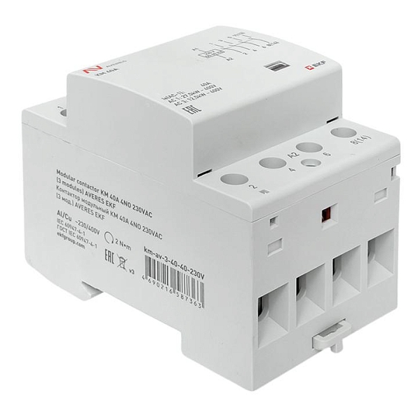Контактор модульный КМ 40А 4NO 230В АС (3 мод.) AVERES EKF