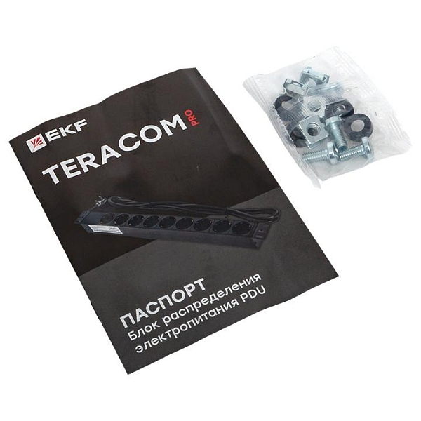 Блок розеток PDU TERACOM PRO 19" 1U 10А/250В 7 розеток Schuko с выключателем без шнура питания входной разъем C14 корпус алюминий черный