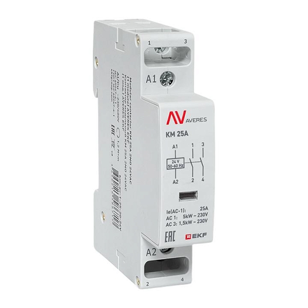 Контактор модульный КМ 25А 2NO 24В АС (1 мод.) AVERES EKF