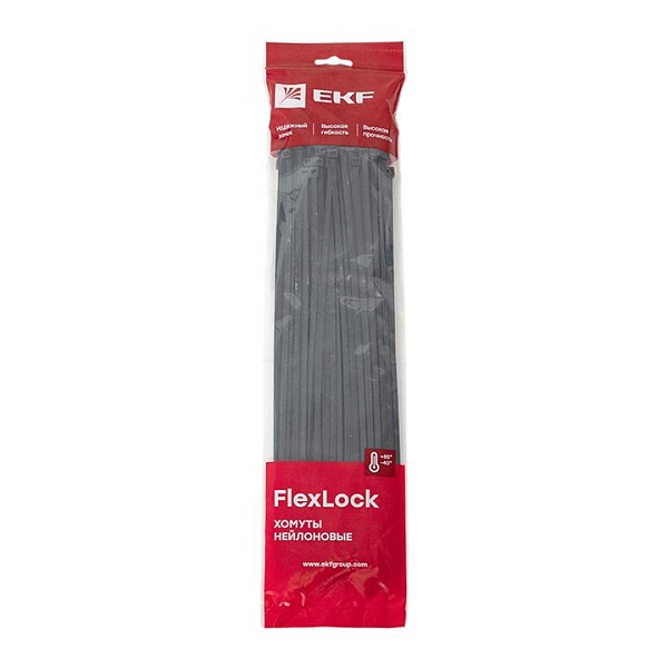 Хомут P6.6 стандартный (ч), 4.8x380 (100шт) FlexLock EKF