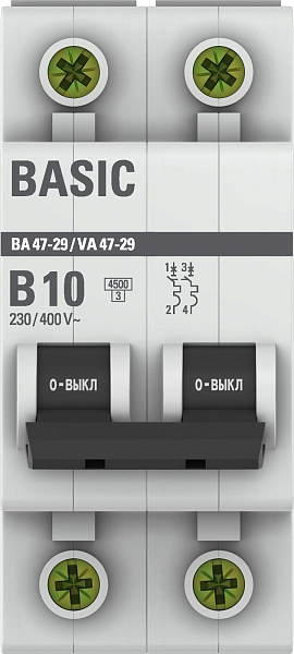 Автоматический выключатель ВА 47-29 2P 10А (B) 4,5кА BASIC
