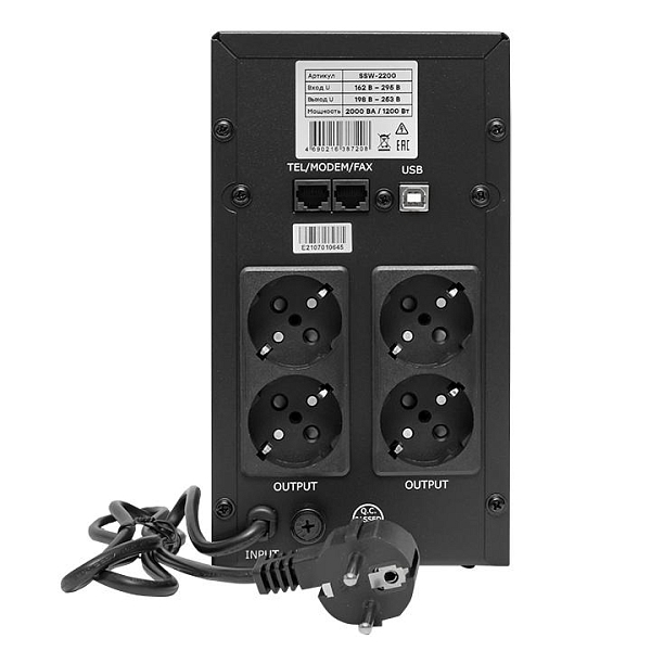 Источник Бесперебойного питания Линейно-интерактивный E-Power SSW 200 2000 ВА 1200Вт, 4хSchuko, USB ,R45