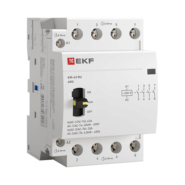 Контактор модульный КМ РУ 63А 4NO 230В АС (3 мод.) PROXIMA EKF