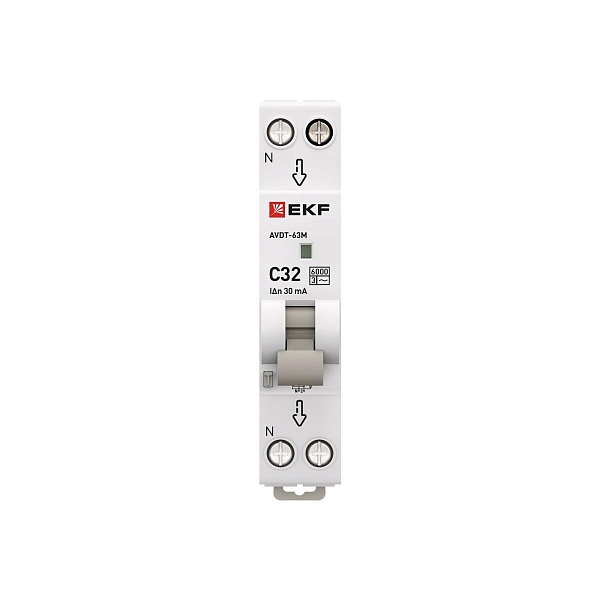 Автоматический выключатель дифференциального тока АВДТ-63М 1P+N 18мм 32А характеристика С 30мА тип AС электронный 6кА PROXIMA EKF