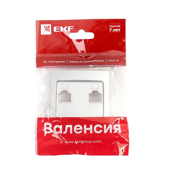 Валенсия лицевая панель розетки RJ-45 2-местная сталь EKF