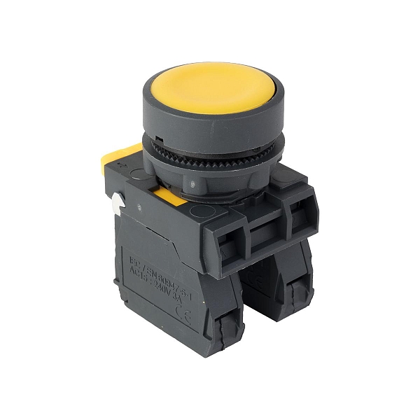 Кнопка SB-21 плоская без фиксации 1NO+1NС желтая IP65 EKF