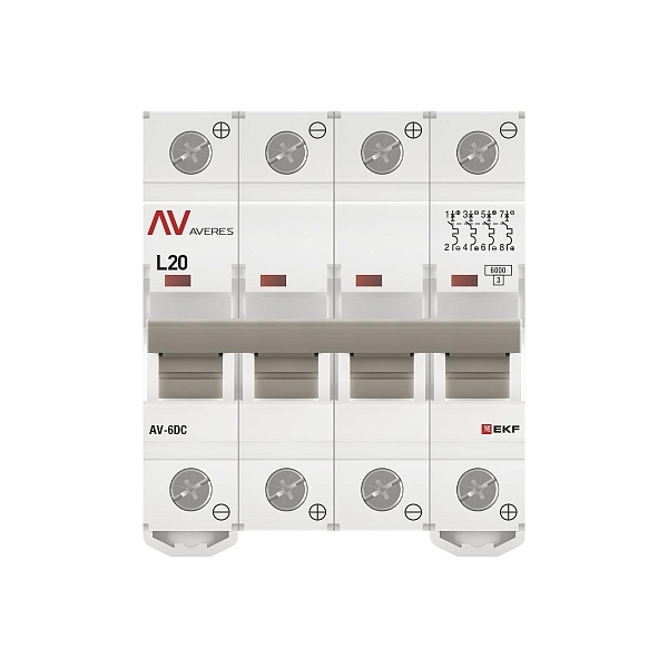 Выключатель автоматический AV-6 DC 4P 20A (L) 6kA EKF AVERES
